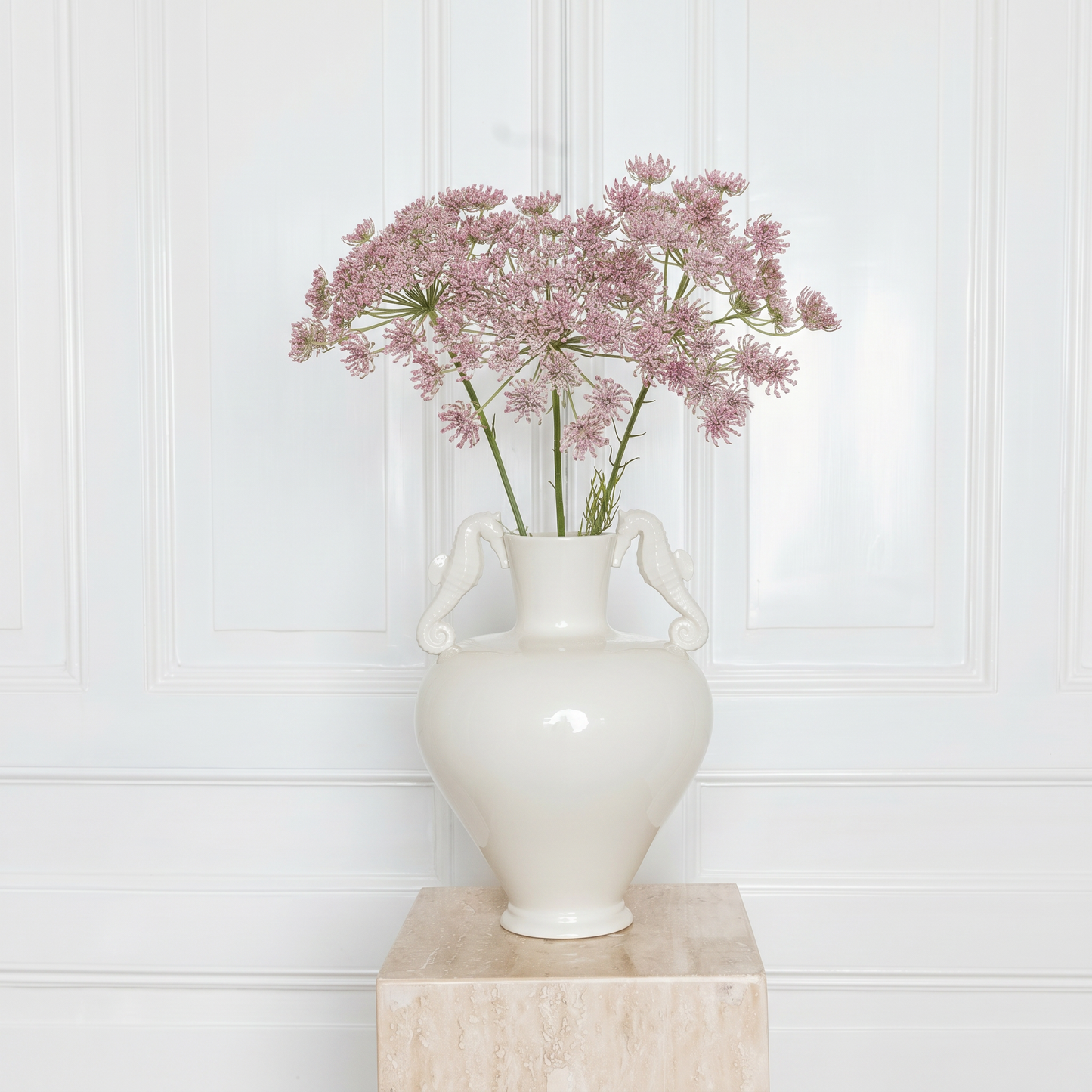 Delicate pink Queen Anne's Lace flower - Realistic silk wildflower stem - Atelier Verden