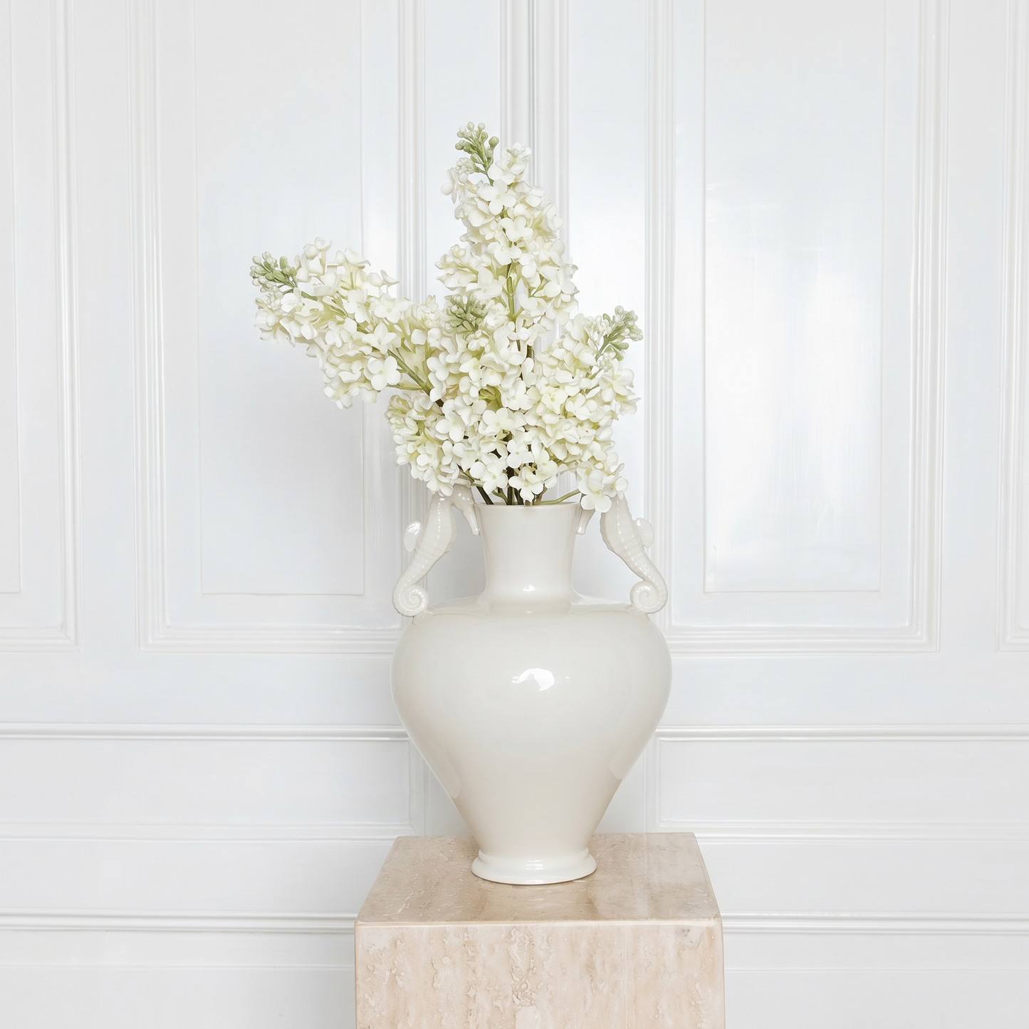 Elegant cream Lilac flower stem - Realistic ivory silk syringa blossom - Atelier Verden