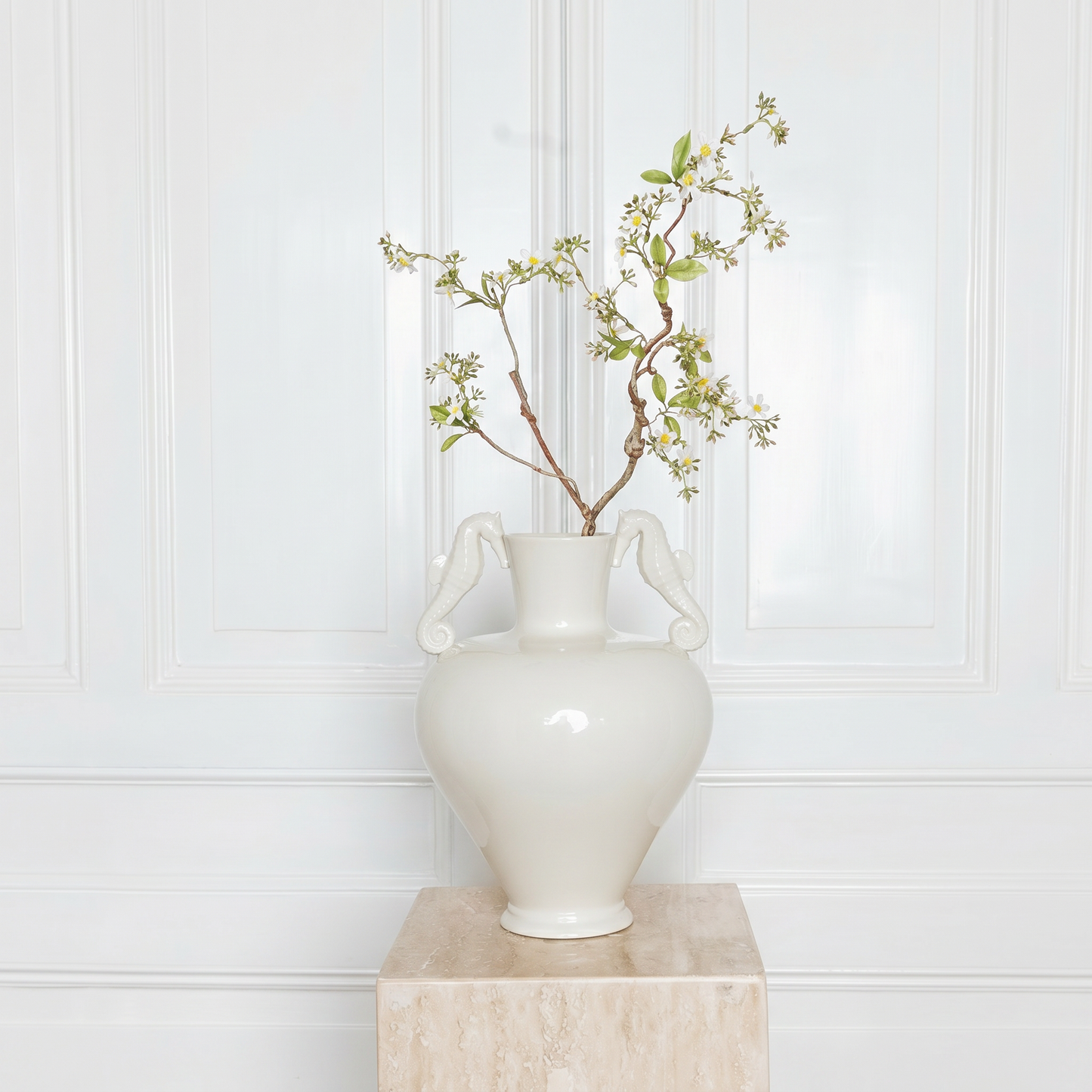 Elegant white Crabapple Blossom branch - Realistic spring silk flowers - Atelier Verden