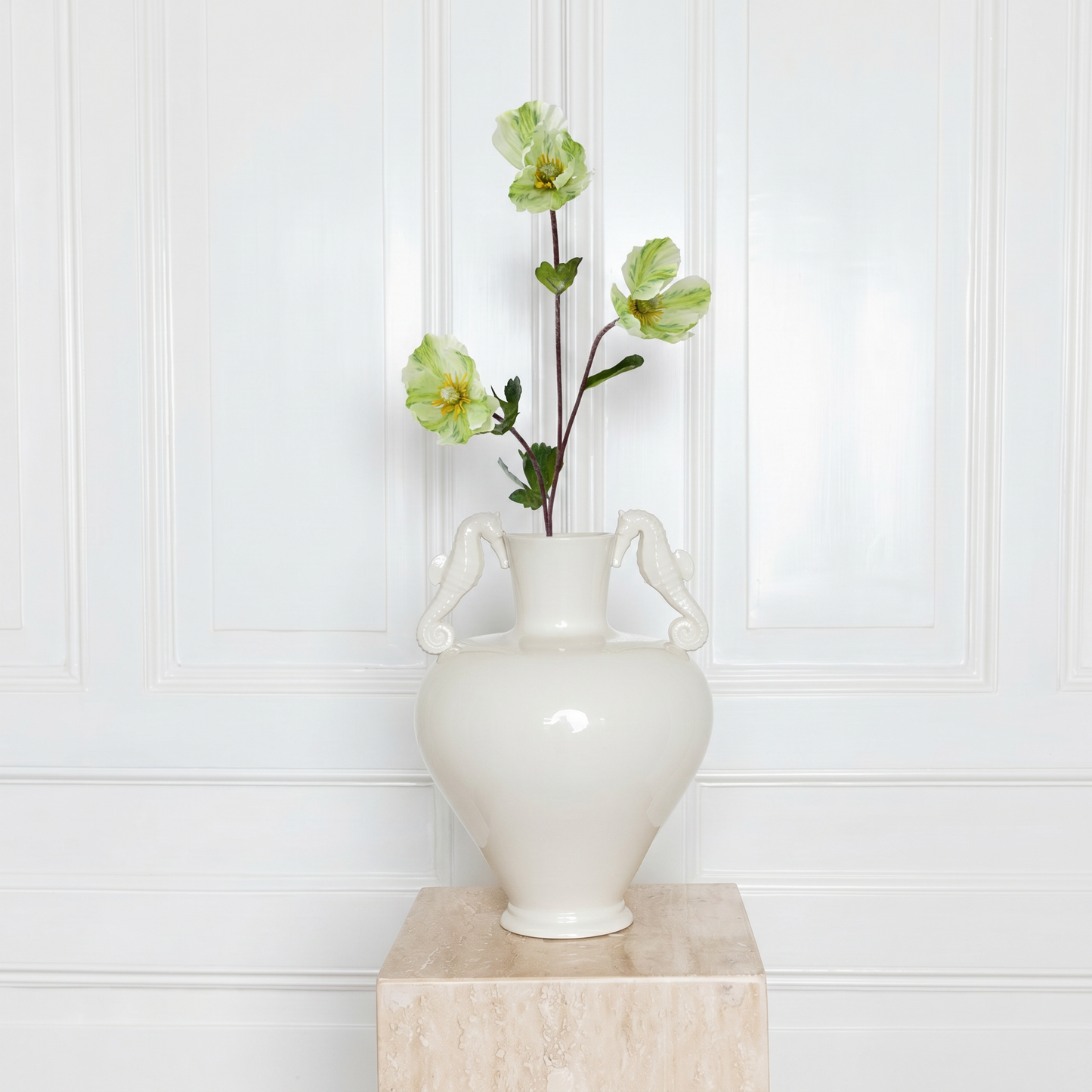 High-quality green silk Poppy flower - Realistic wildflower stem - Atelier Verden
