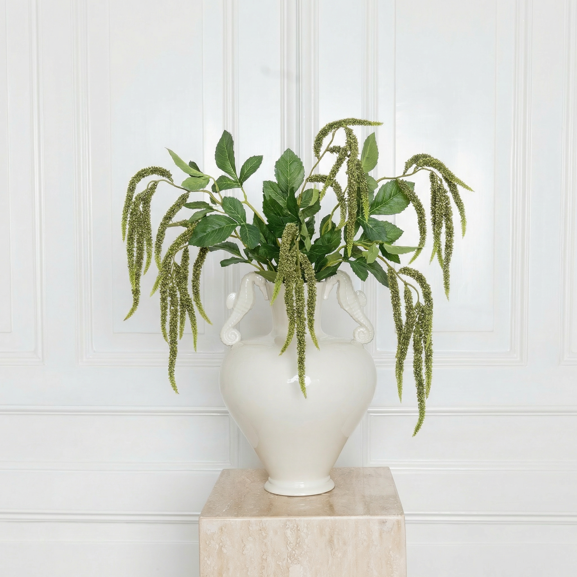 Realistic green Hanging Amaranthus - Long cascading silk flower stem - Atelier Verden
