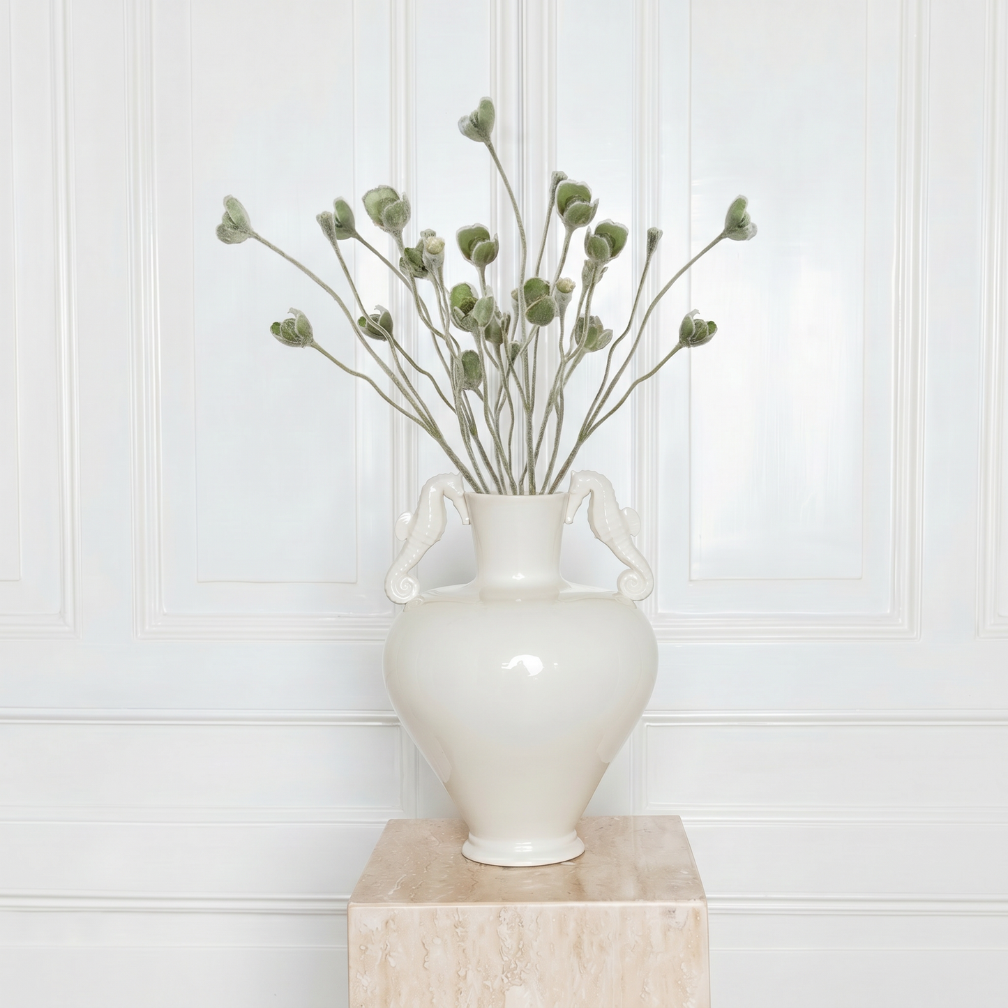 Realistic green Poppy bud stem - High-end silk botanical greenery - Atelier Verden