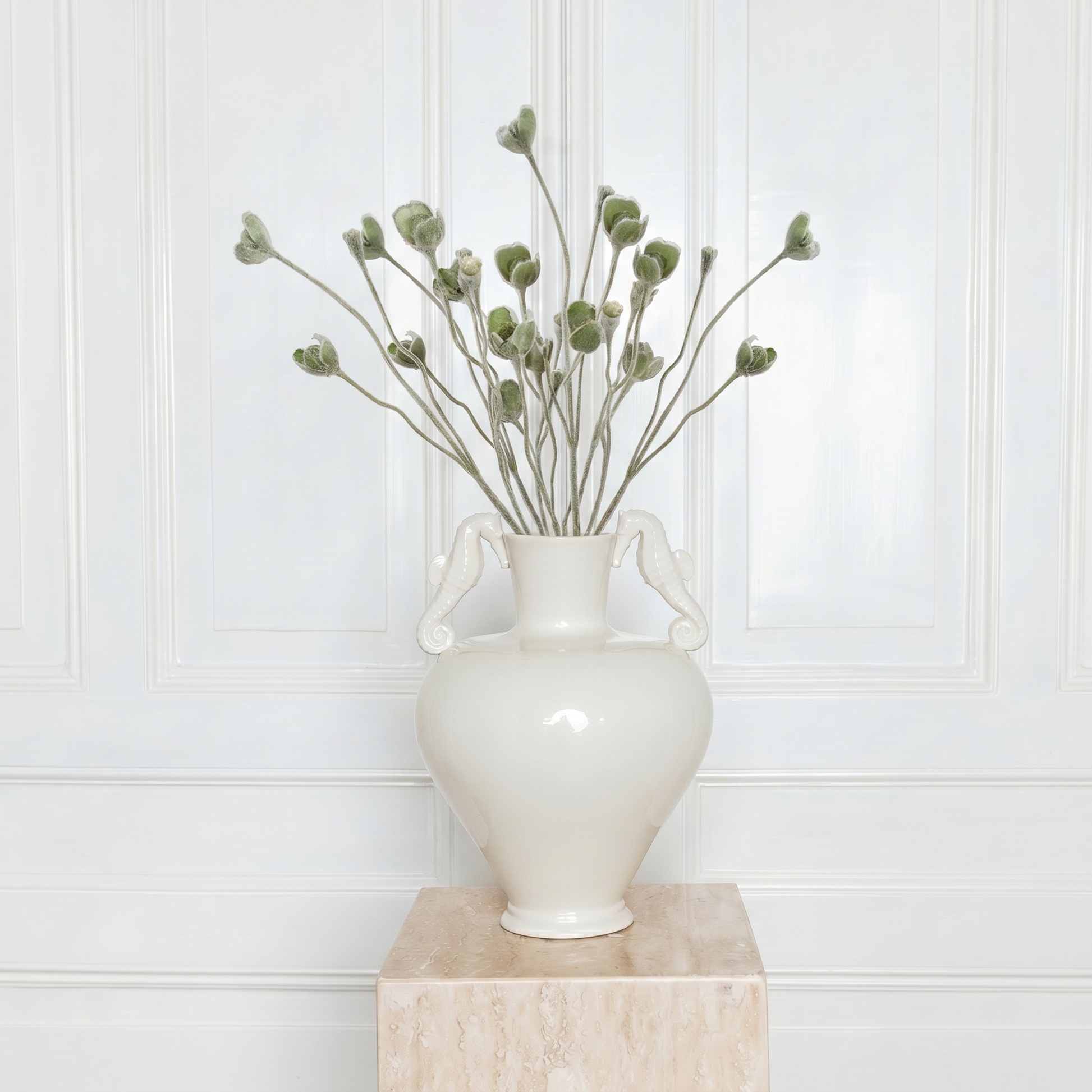 Realistic green Poppy bud stem - High-end silk botanical greenery - Atelier Verden
