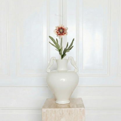 Vibrant orange Anemone flower - Realistic silk windflower stem with dark center - Atelier Verden
